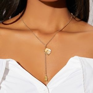 Gold Lotus Flower Leaf with Faux Pearl and Bud Charm Pendant Lariat Neck…